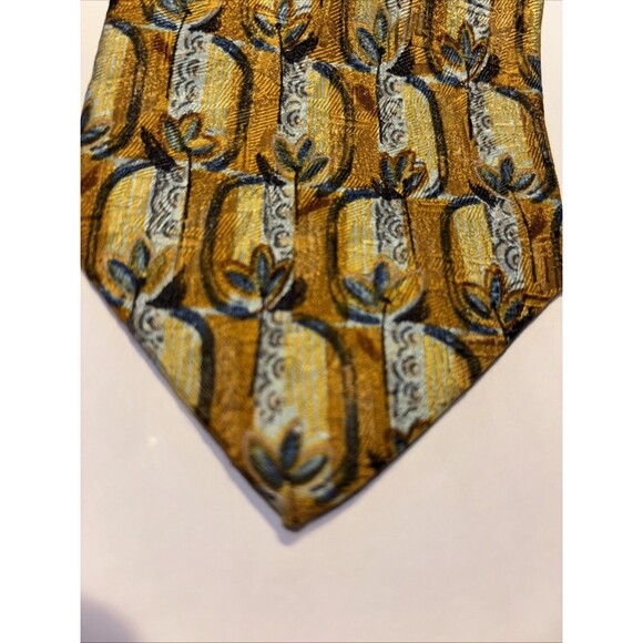 Ermenegildo ZEGNA REPP Tie Gold Blue Silver Italy 100% Woven Silk 60” X 3 3/4” - Picture 5 of 16